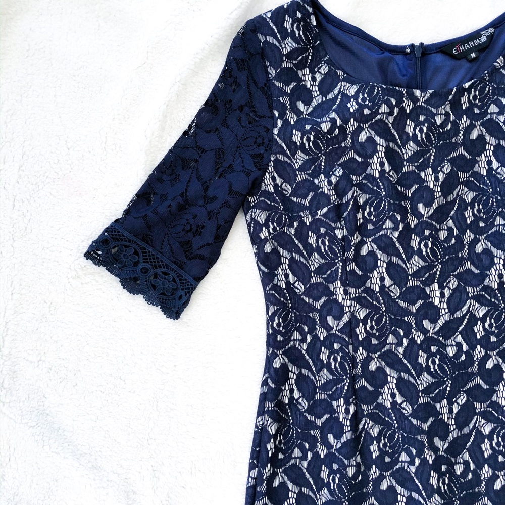 Ethan Navy Blue Cream Mother of the Bride Dress